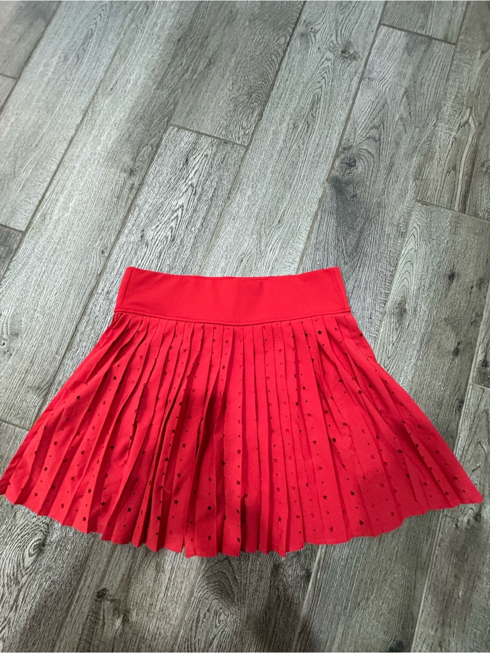 Thrive Red Pleated Skater Skirt with Star Accent